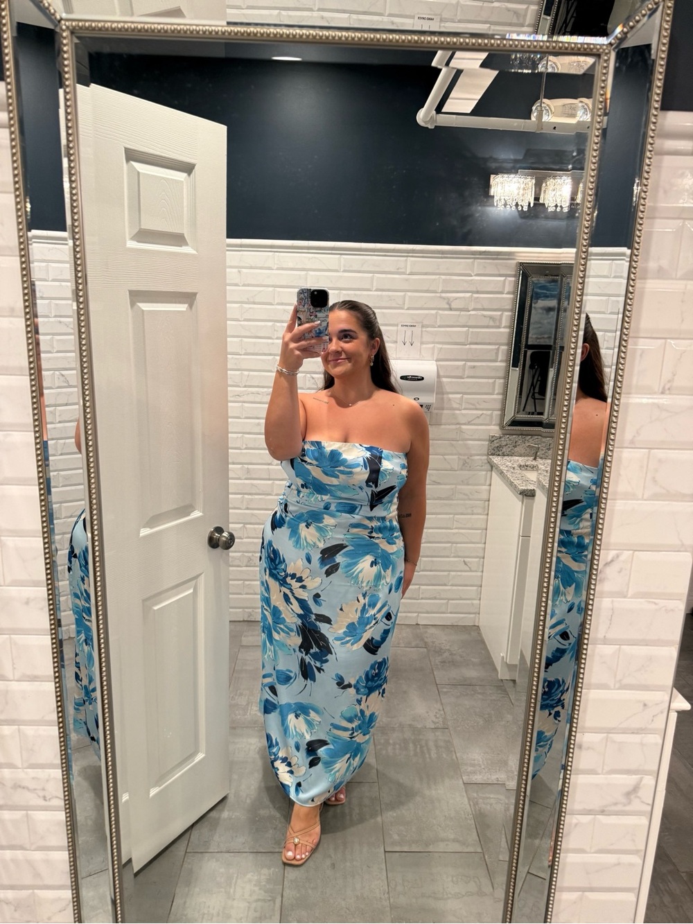 Strapless Blue Floral Maxi Dress - Elegant Summer Style